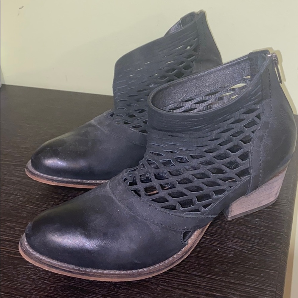 NEW Rebel Black Leather Net Booties